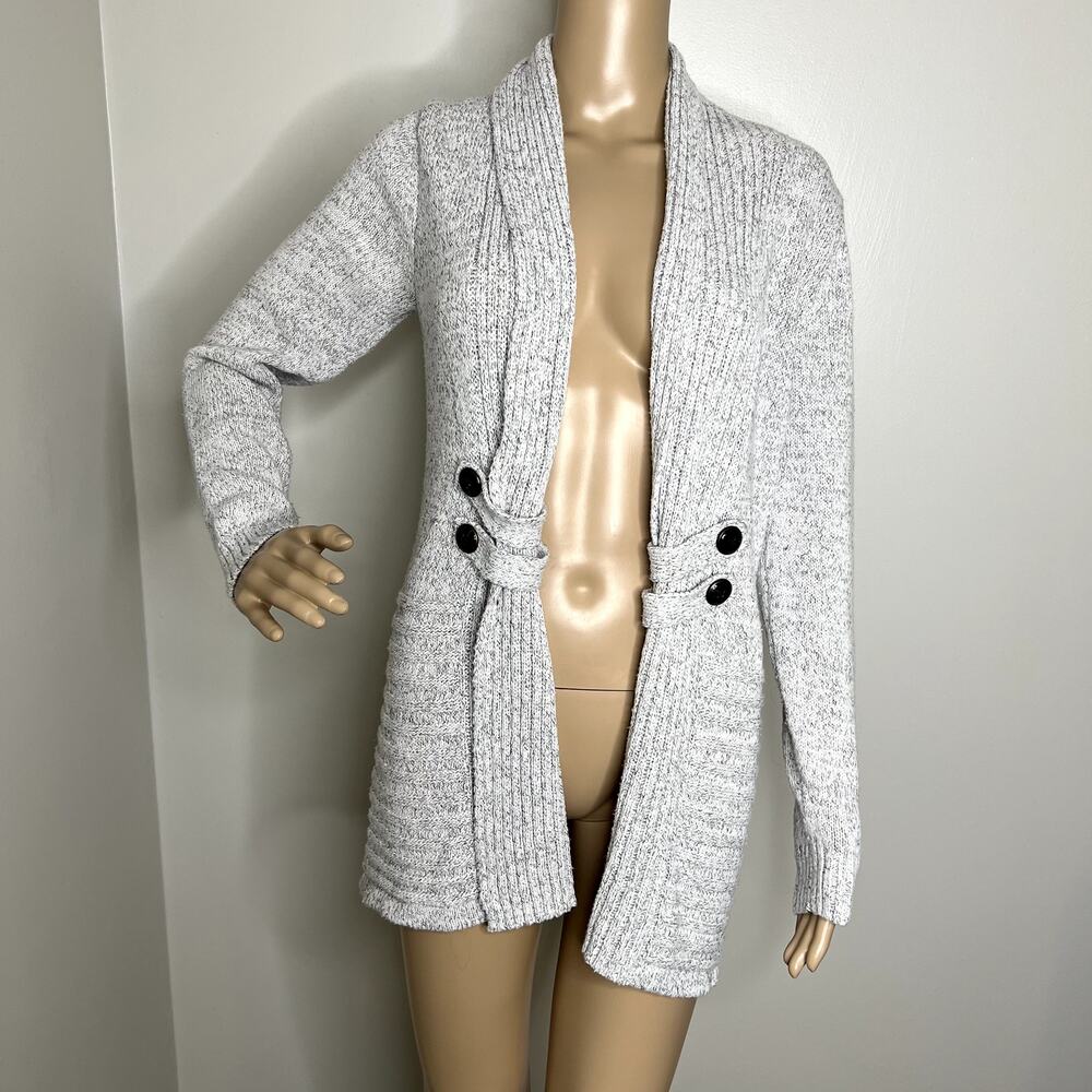 AB Studio Gray Open Front Knit Cardigan Sweater